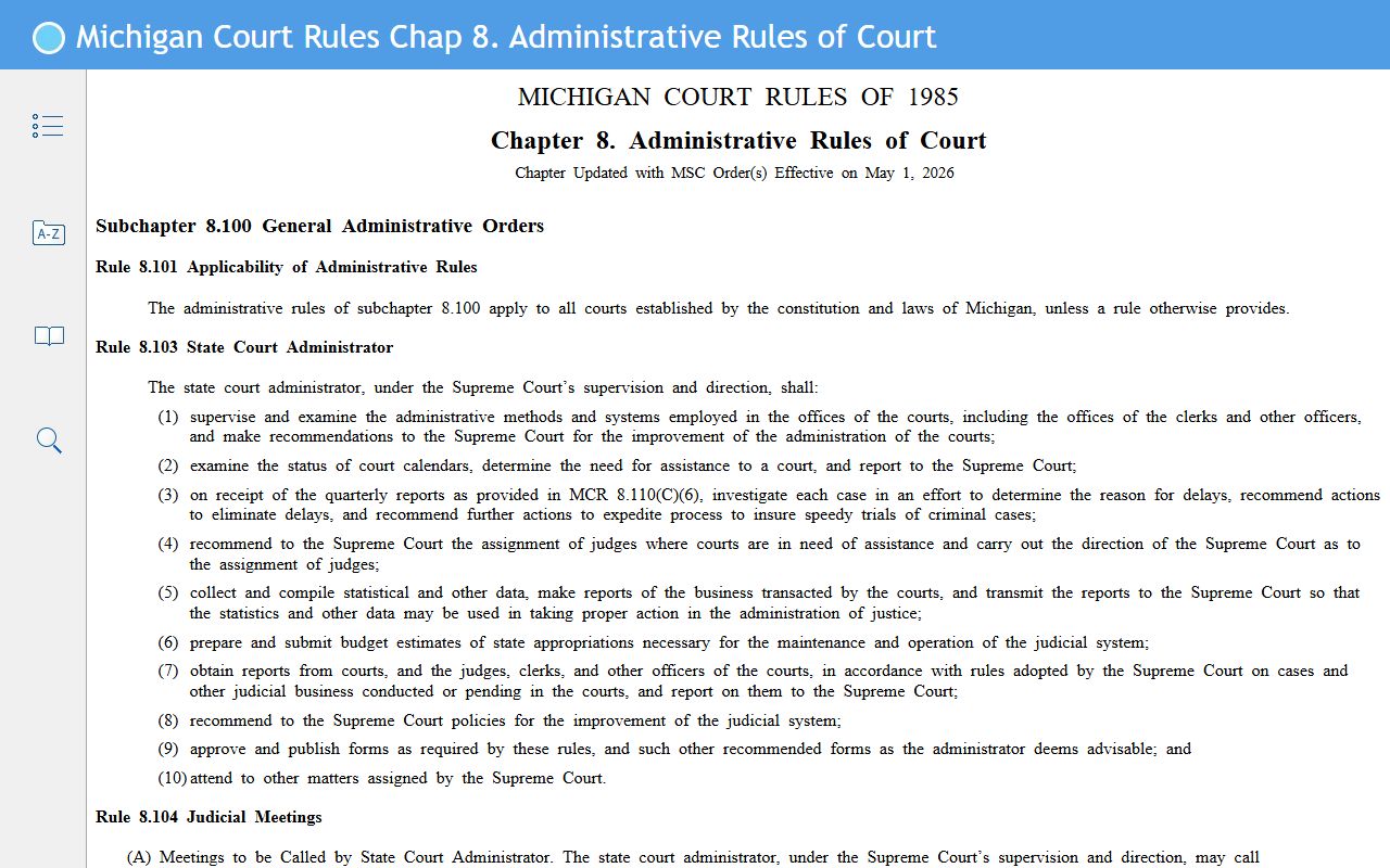Muskegon County court records rule MCR 8.119 in the Michigan Court Rules