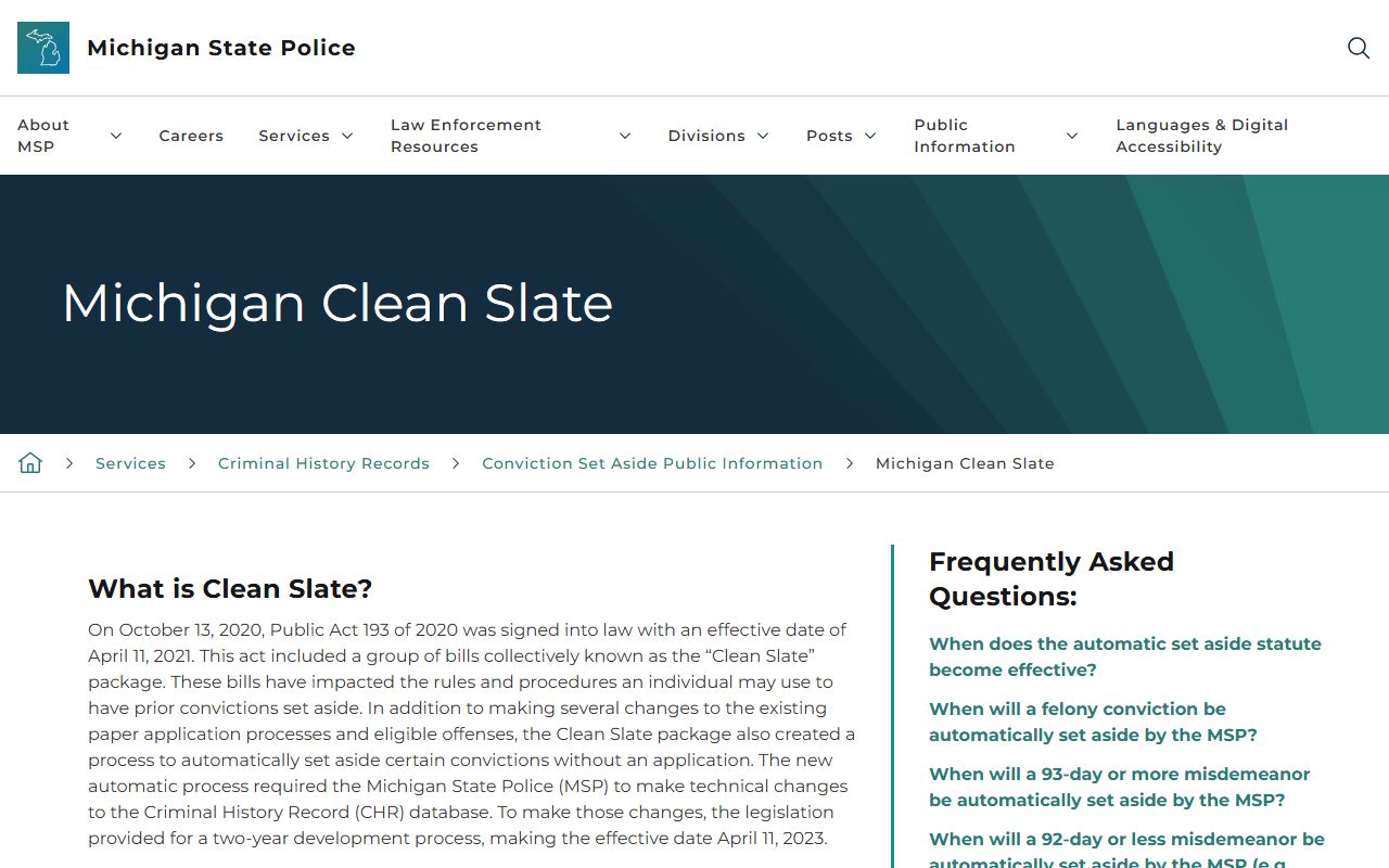 Muskegon County Clean Slate set-aside criminal record information