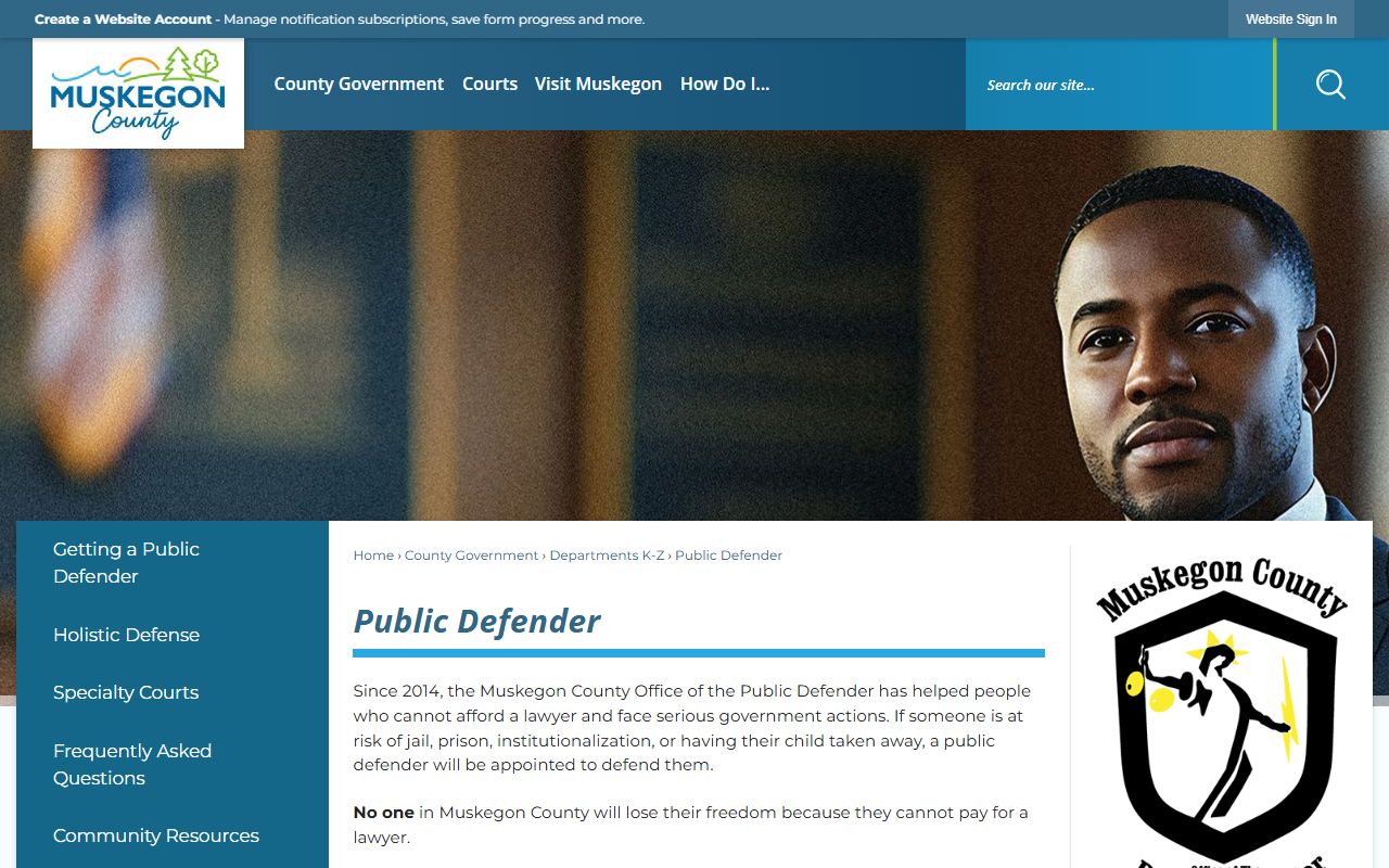 Muskegon County Public Defender page supporting circuit court criminal defense