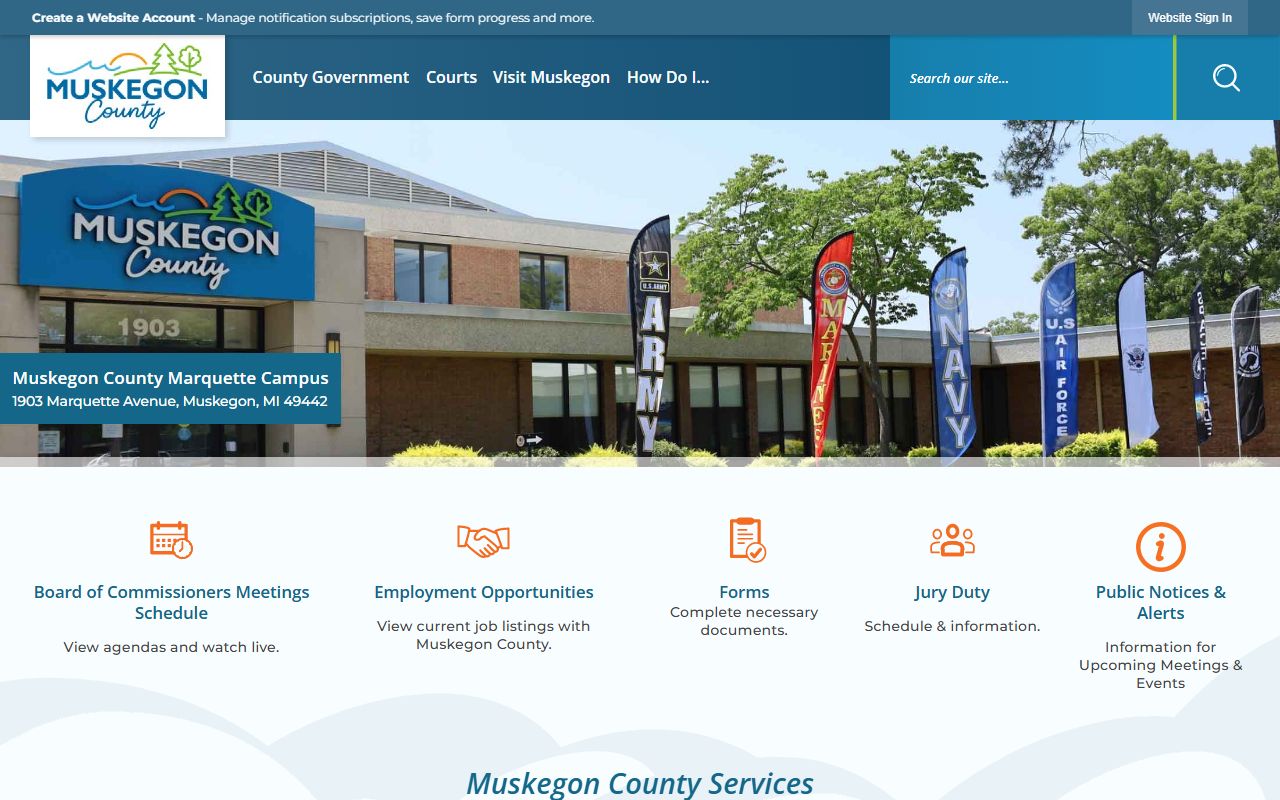 Muskegon County government homepage linking to court records