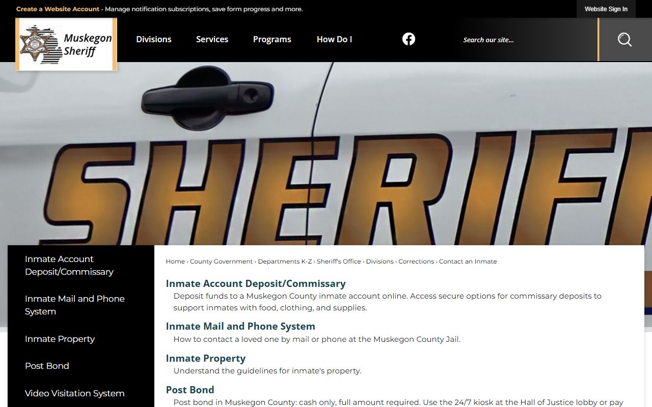 Muskegon County contact an inmate and bond page
