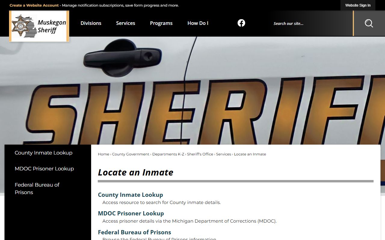 Muskegon County locate an inmate jail roster page