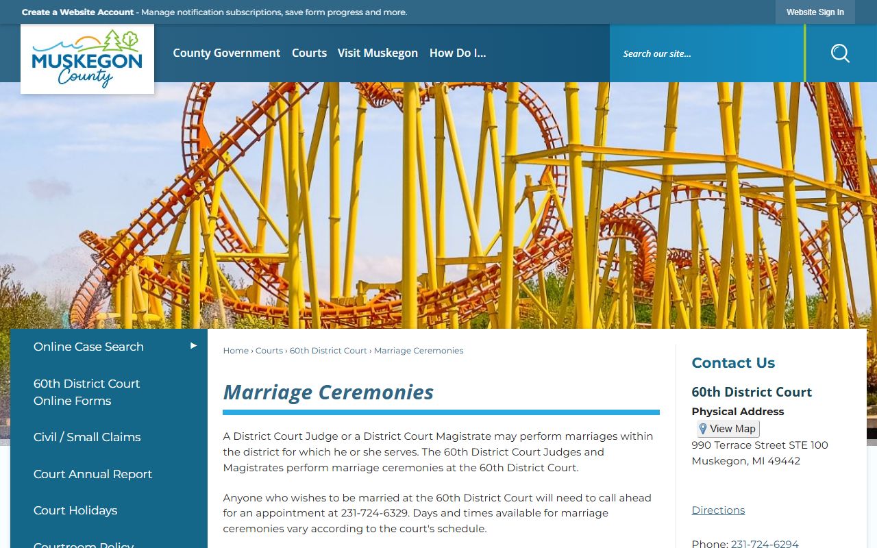 Muskegon County District Court marriage ceremony records page