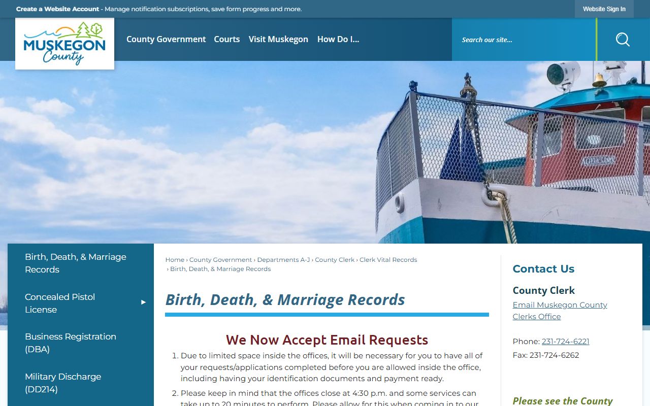 Muskegon County Clerk vital records marriage and divorce records office