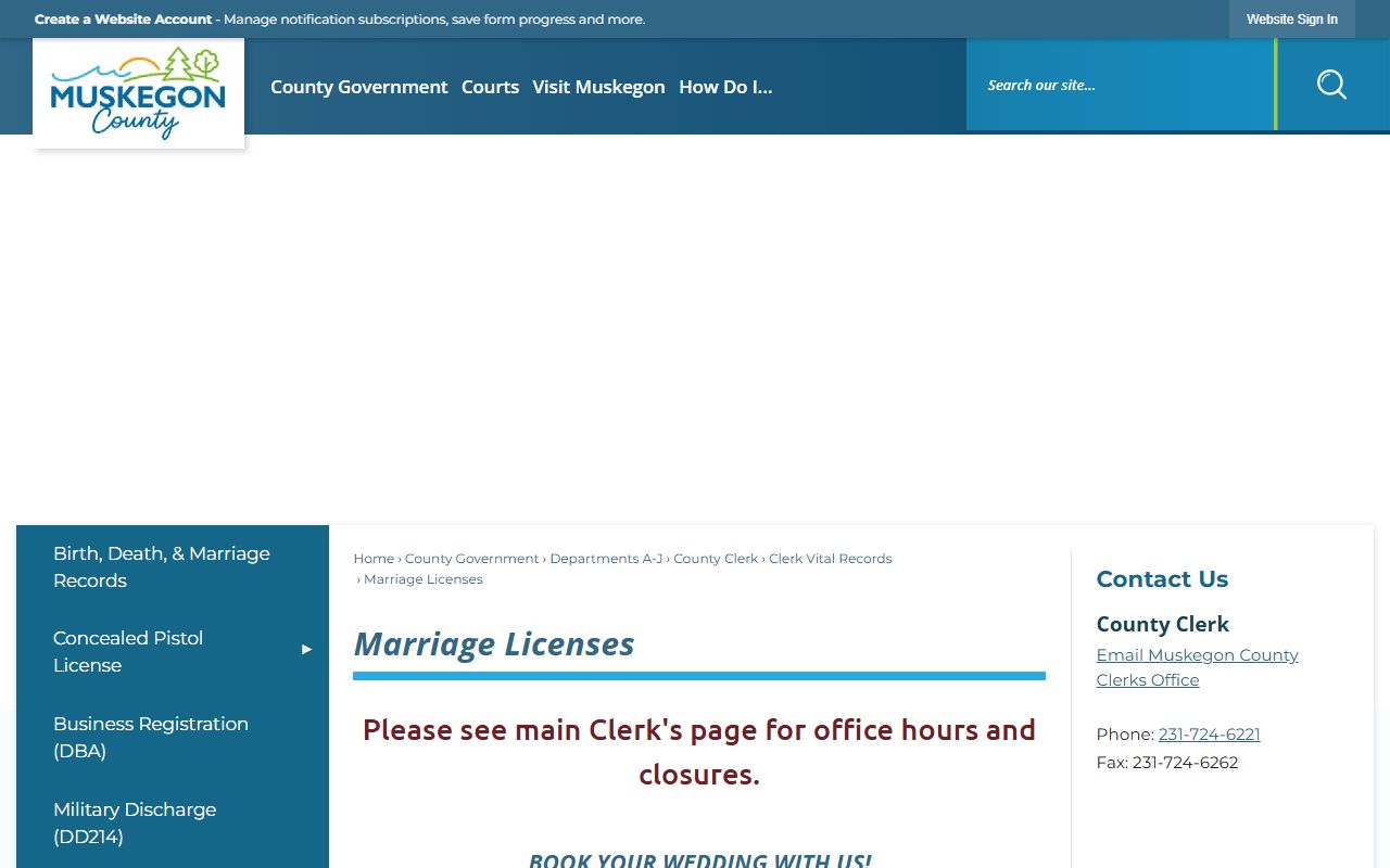 Muskegon County marriage license and divorce records information page