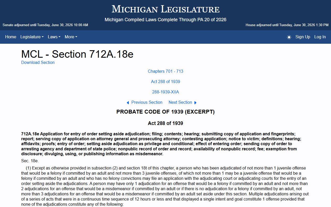 Michigan MCL 712A.18e juvenile set-aside statute affecting Muskegon County probate and juvenile records